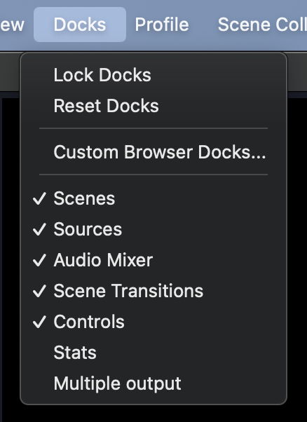 OBS Multi RTMP Dock Menu